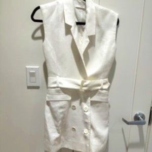 Mango Linen Button-Up Dress Belted